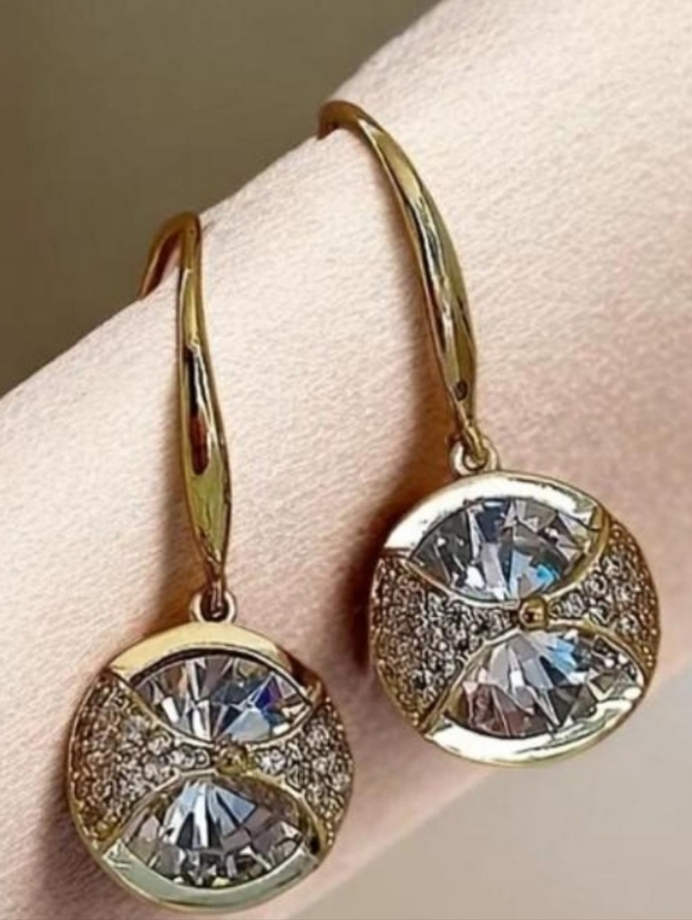 Gold Plated Crystal Drop Earrings - Clear Crystal